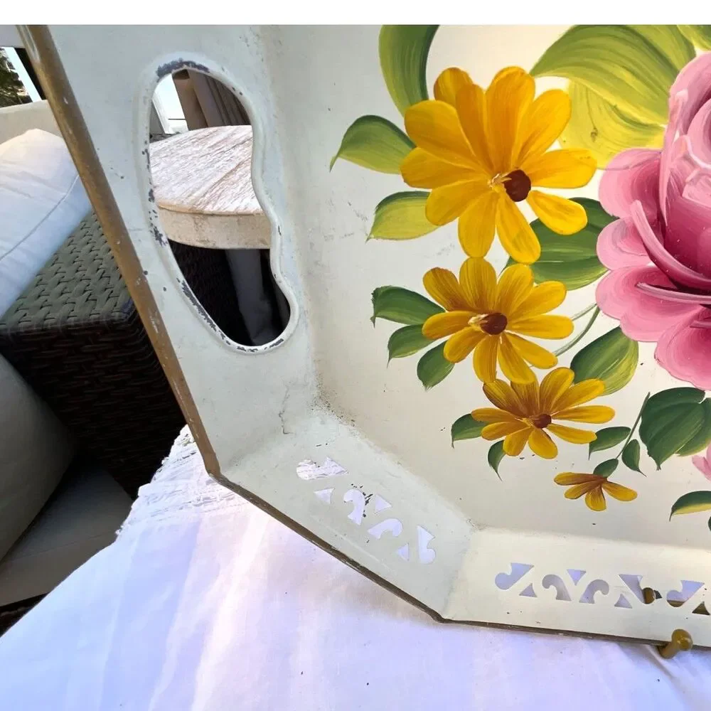 Hand Painted Shabby Cottage Vintage Tole Tray Beautiful tole tray